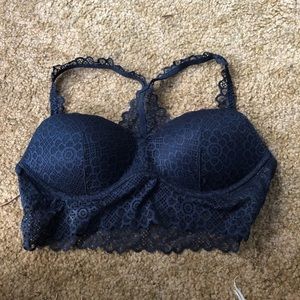 navy blue lacy bralette